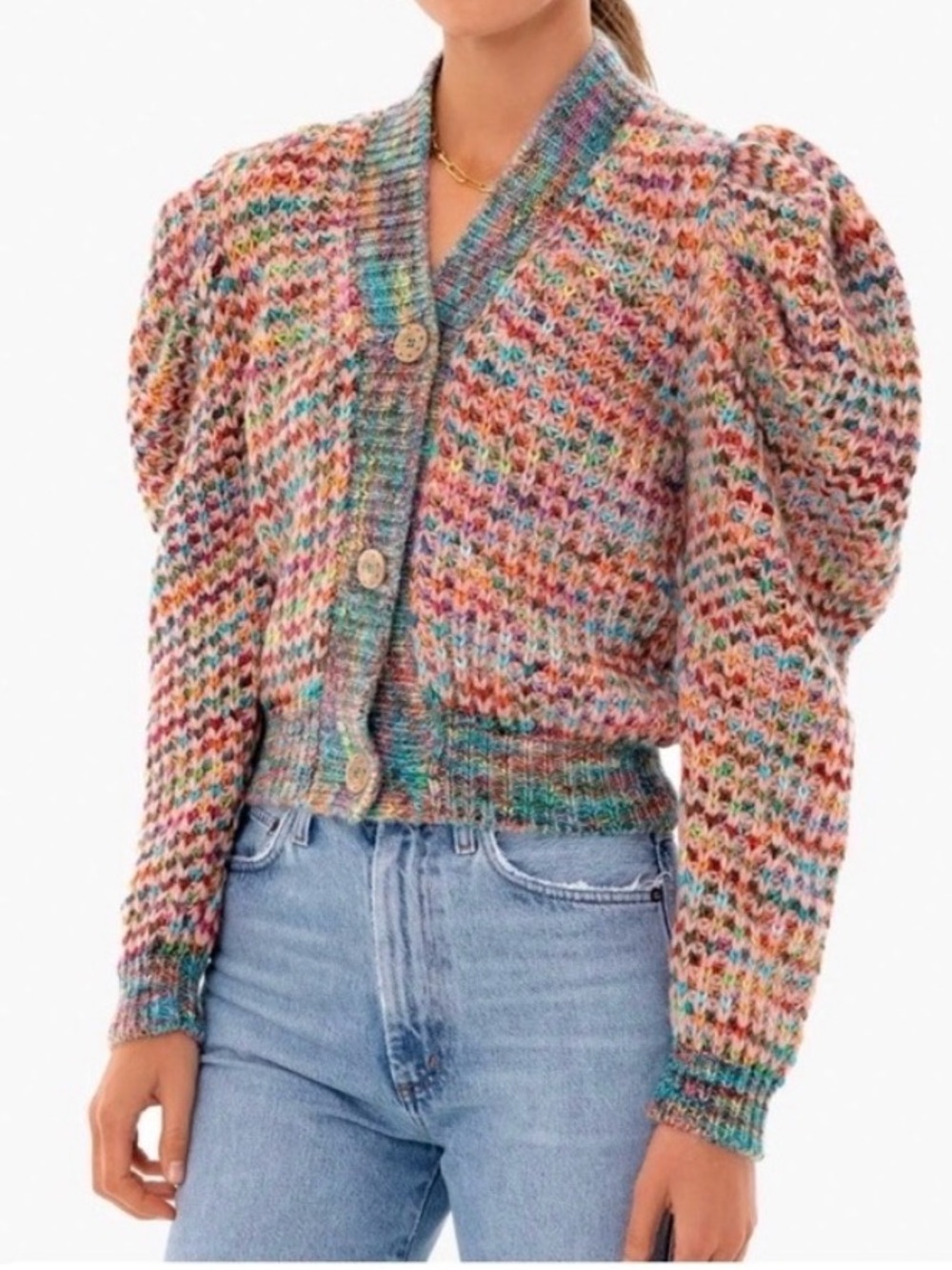 Design History Anthropologie puff sleeve v-neck sweater cardigan women’s small